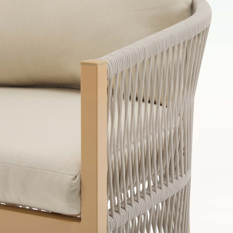 Charmante chaise longue incurvée en aluminium avec de superbes coussins, Beige, Naturel