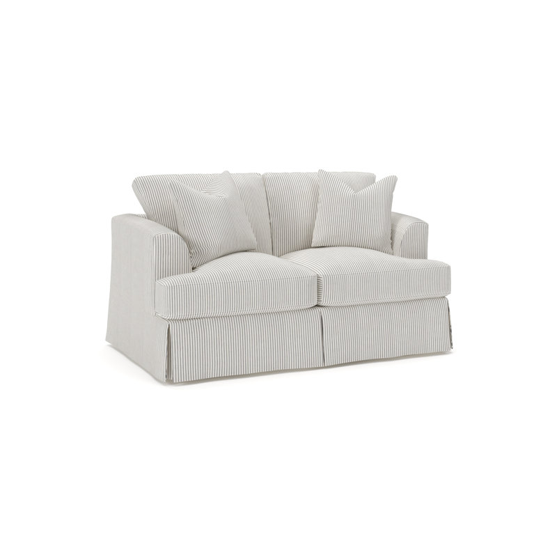 Lucia 65.5" Recessed Arm Slipcovered Loveseat, Cruise Adrift Woven Stripe