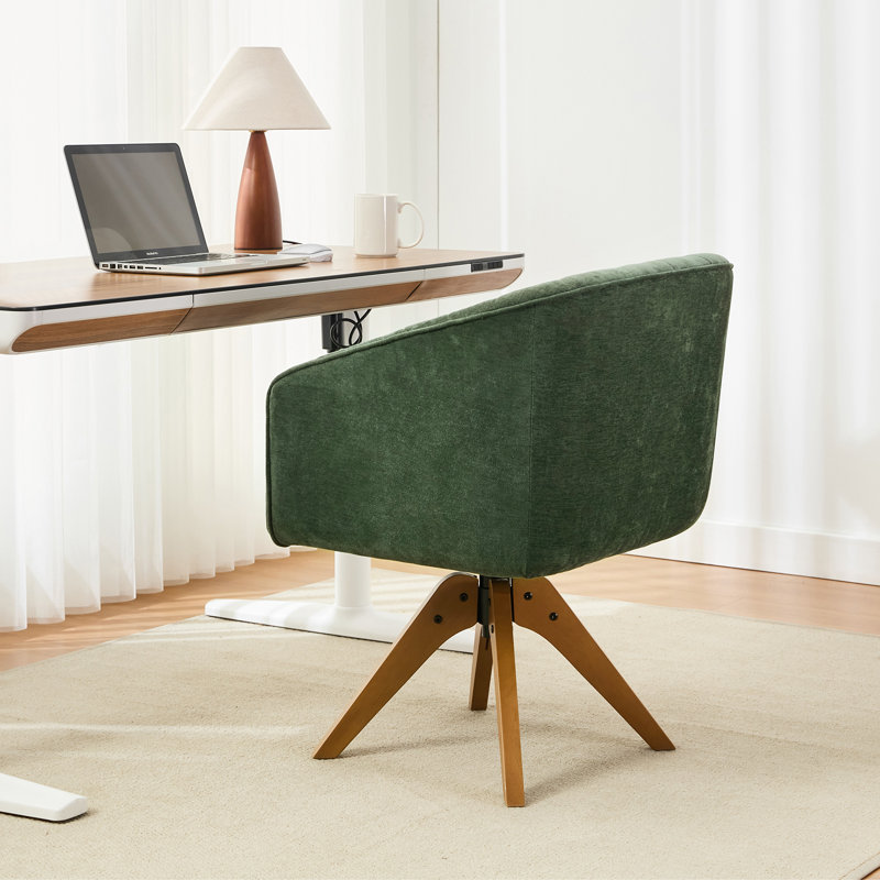 Fauteuil de bureau pivotant en chenille moderne avec base en bois , Vert