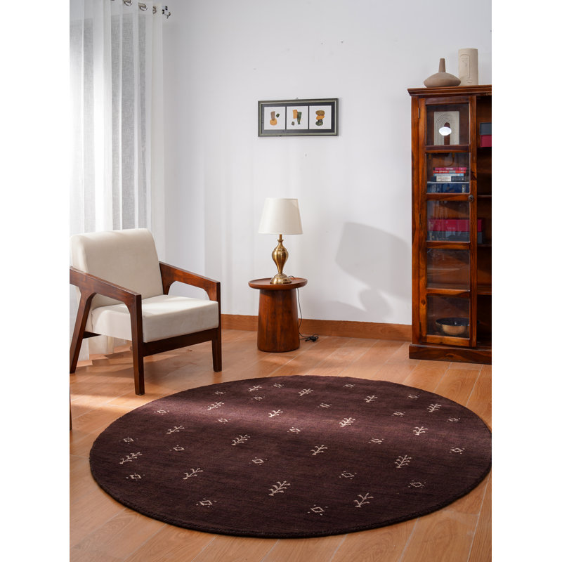 Ownby Hand Knotted Loom Wool Eco-Friendly Area Rugs  -  Round, Brown White Color, Contemporary Modern Design, High Pile Thick Handmade Anti Skid Area Rugs for Living Room, Bed Room