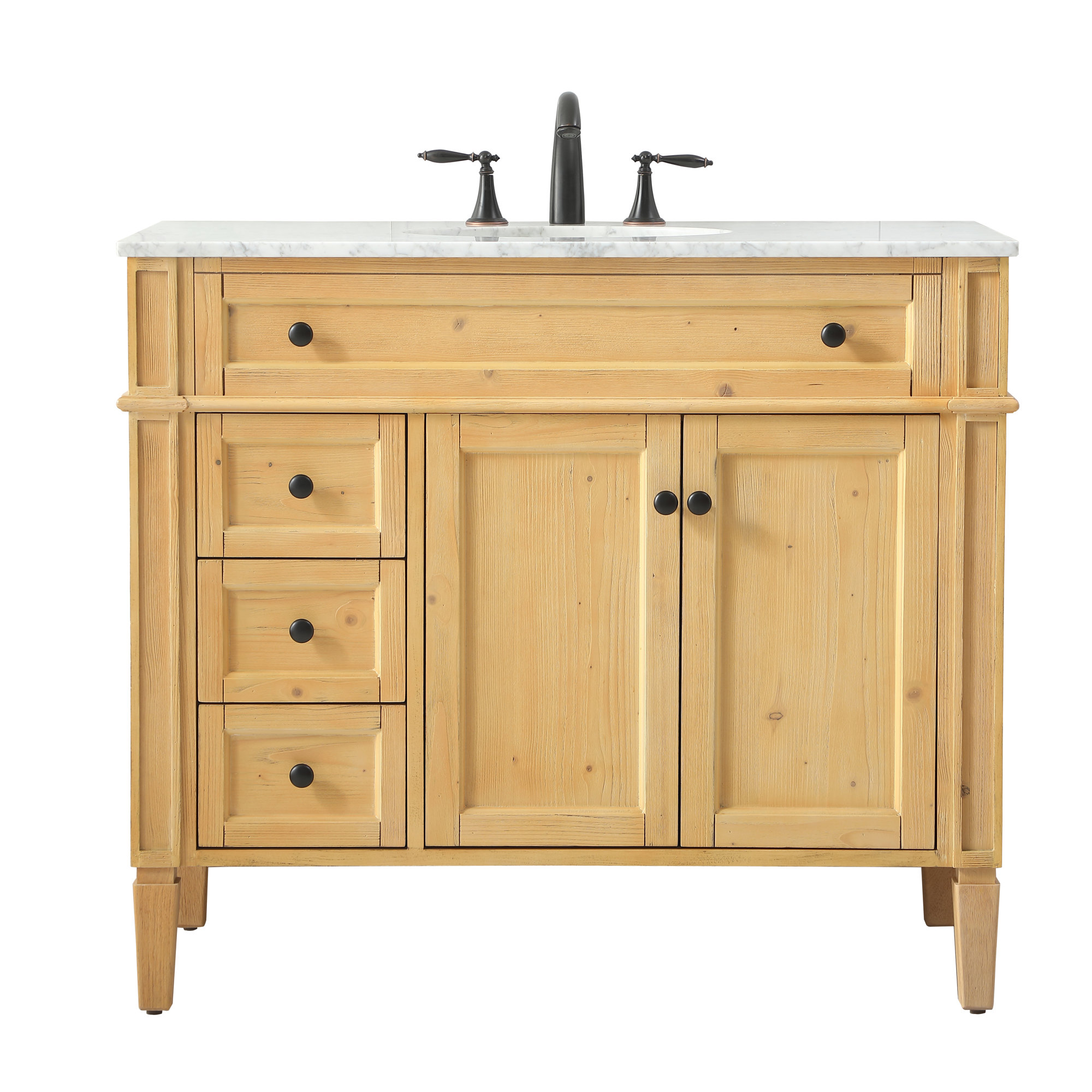 Rivers 40" Free-Standing Single Bathroom Vanity Set with Marble Vanity Top, Light Brown