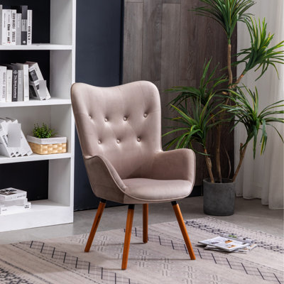Fauteuil d'appoint Dominic en velours chocolat riche - Dossier, assise en bois massif, pieds brun, assise la plus solide, assise