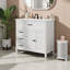 Élégant meuble-lavabo autoportant de 36 po avec lavabo en céramique | Charme rétro, rangement à fermeture en douceur et accès facile à la plomberie-1893288936