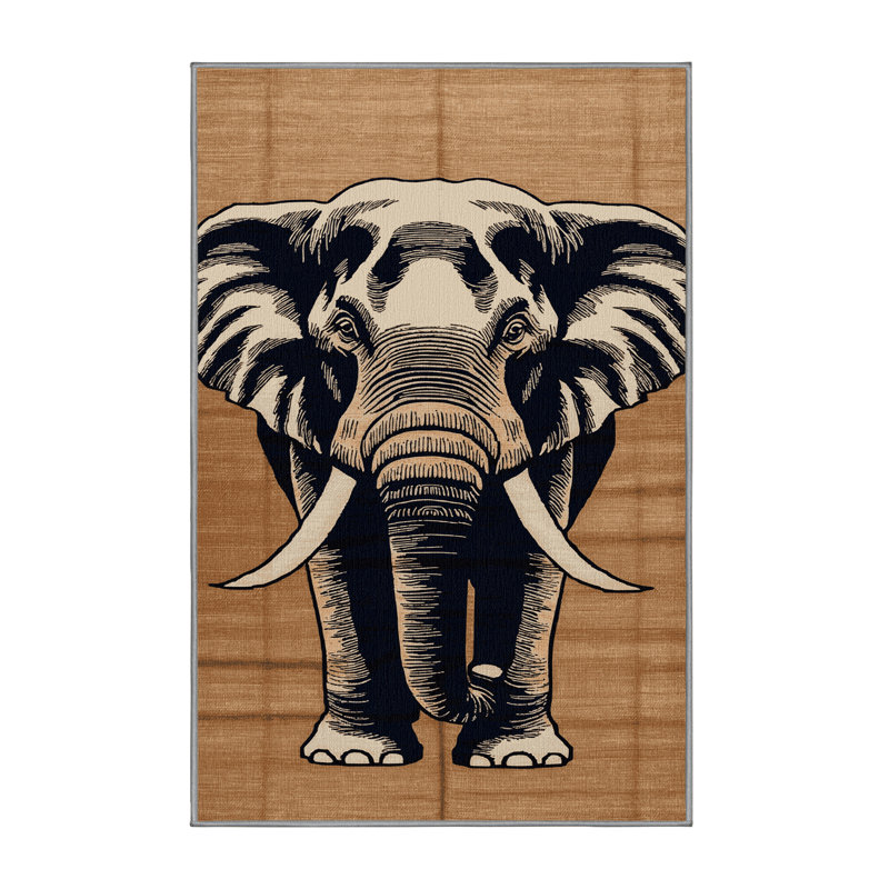 Tapis à motif d'éléphants asiatiques lavables , Rectangle 7 pi x 9 pi