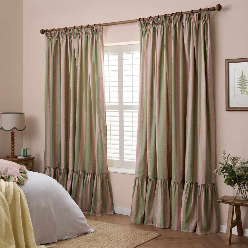 Room Darkening Curtain Panel Pair, Pink/Green, 117cm Width x 137cm Drop
