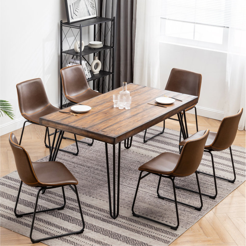 Aryven Industrial 7-Piece Dining Set, Antique Brown, Antique Brown