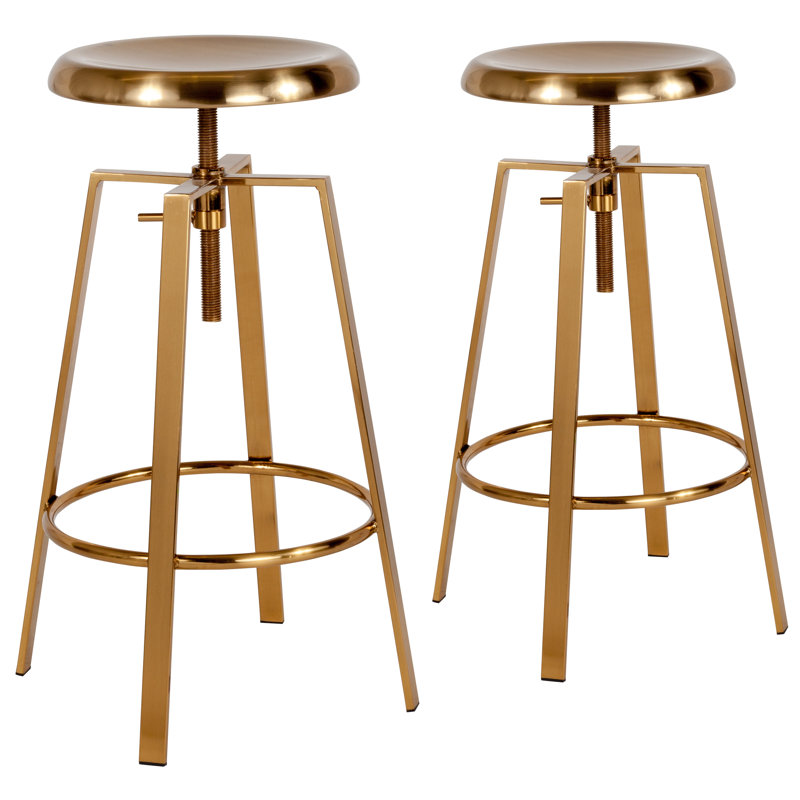 Industrial Style Barstool with Swivel Lift Adjustable Height Seat, Gold