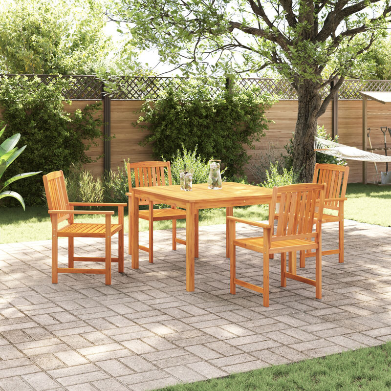4 - Person Wood Patio Dining Set with Round Table