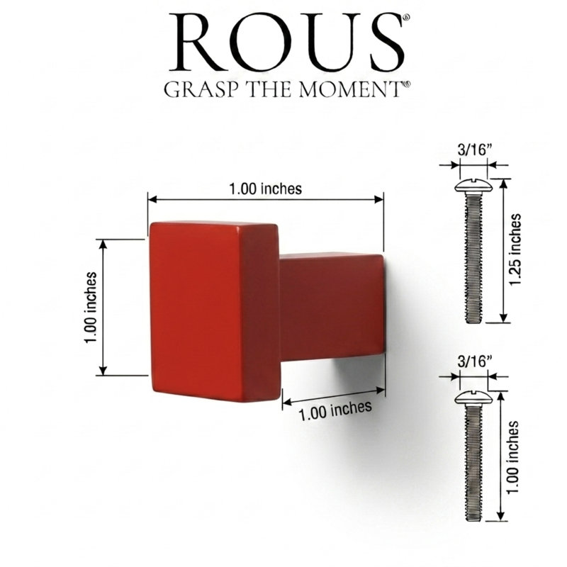ROUS Hardware Art Deco Square Knob, Rose (Red)