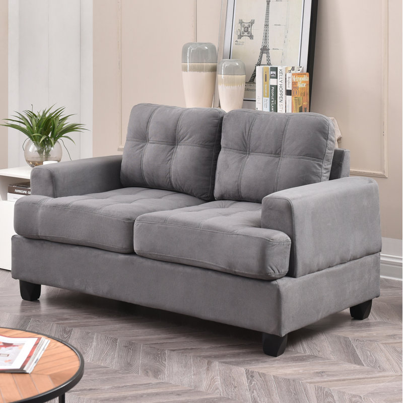 Baerman 58" Recessed Arm Loveseat, Gray Faux Leather