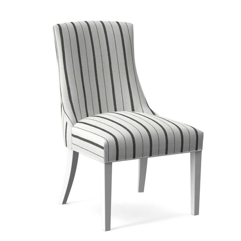 Tuxedo Slipper Dining Chair, Frost White Finish, Cobalt Blue Stripe; 0204-64