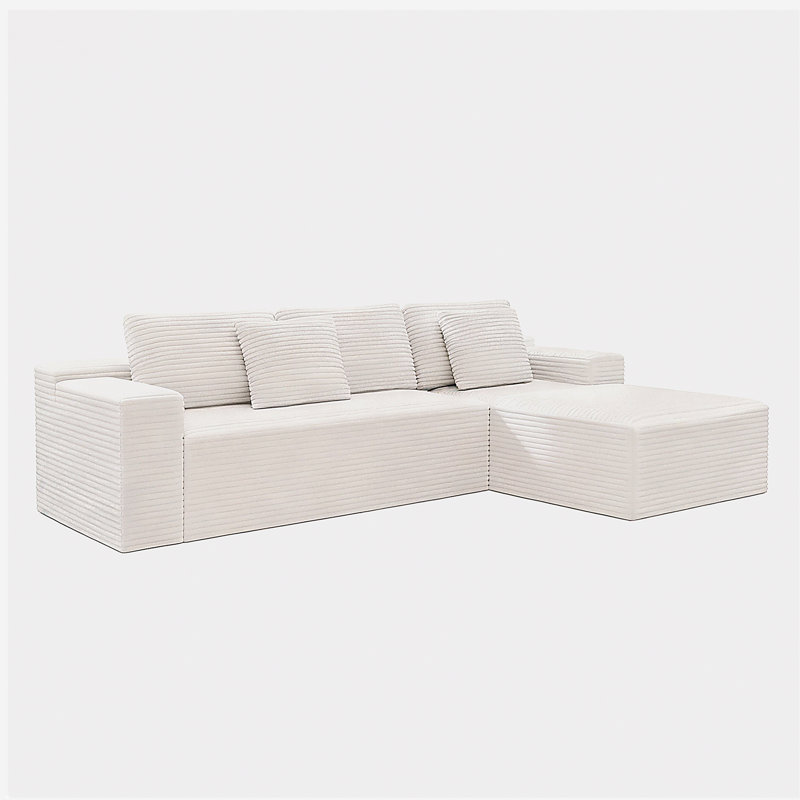 Siège de canapé modulaire 104,3 x 68,9 po, canapé compressé rembourré pour salon, chambre à coucher, appartement, aucun assemblage requis, combinaison gratuite de 2 pièces, tissu en velours côtelé moelleux, blanc