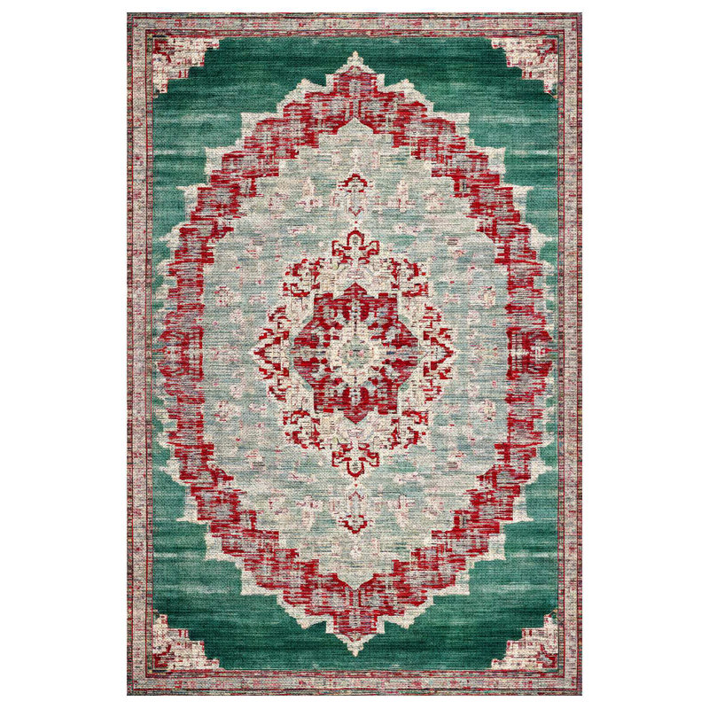 Girraj Burgundy Green Beige Oriental Machine Printed CGirrajn Polyester Area Rug, Runner 5'3" x 14'10"