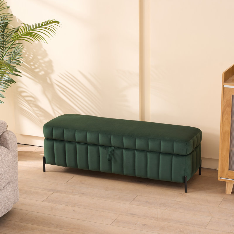 Colten Velvet Upholstered Ottoman with Hidden Storage, Green