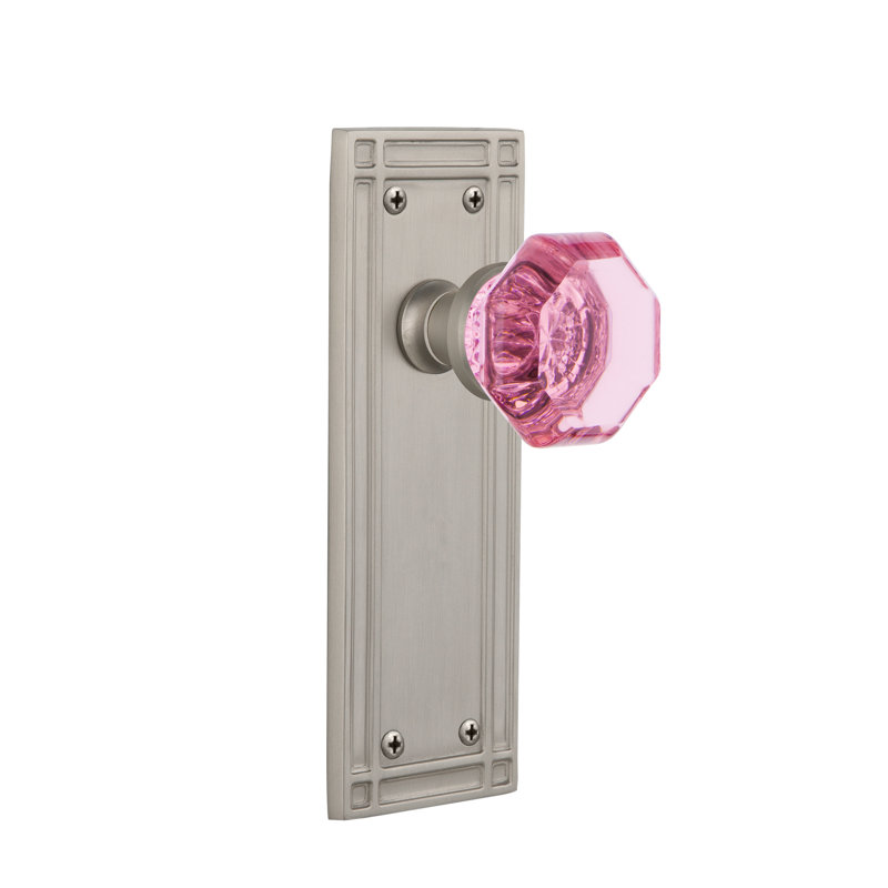 Plaque de mission avec bouton de porte rose Waldorf, Nickel satiné