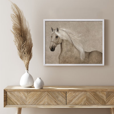 «Rustic Tan Horse Portrait», art mural encadré, reproduction d'art de ferme neutre pour chambre à coucher de l'Ouest ou chalet de campagne