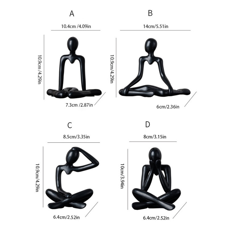4 pièces en résine résine penseur de table ornements d'art abstrait sculpture Figurines de collection pour la maison salon bureau étagère décoration, noir