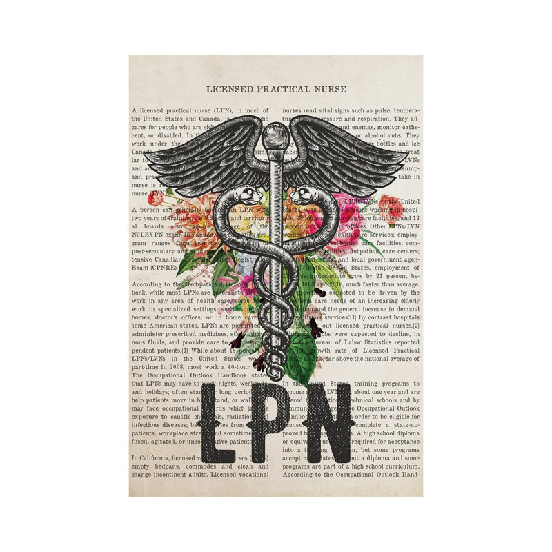 LPN, Licensed Practical Nurse with Flowers by Aged Pixel - Wrapped Canvas Typography, 101.6 cm H x 66.04 cm W x 3.175 cm D
