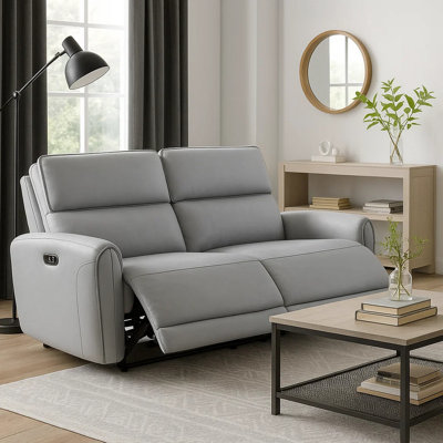 Jero Power Motion Recliner Sofa, 2 Seater, USB Port, Gray Faux Leather