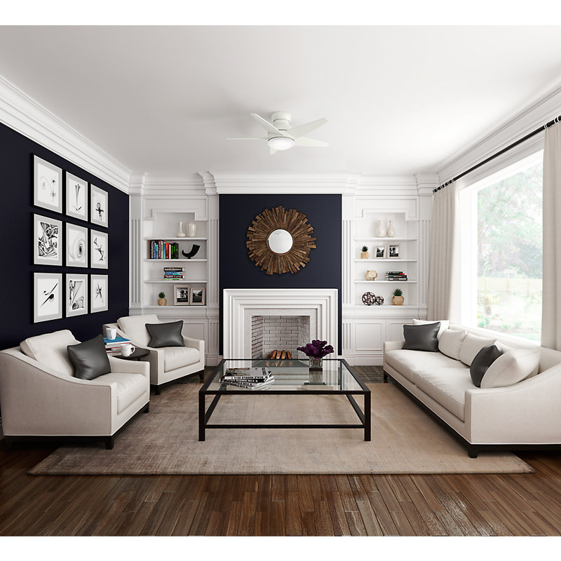 52" Isotope 5 - Blade LED Flush Mount Ceiling Fan with Wall Control and Light Kit Included, Fresh White