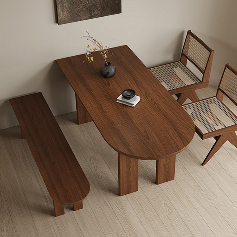 Nut-brown Half-circle Solid Wood Dining Table, 29.53"H×78.74"L×31.50"W