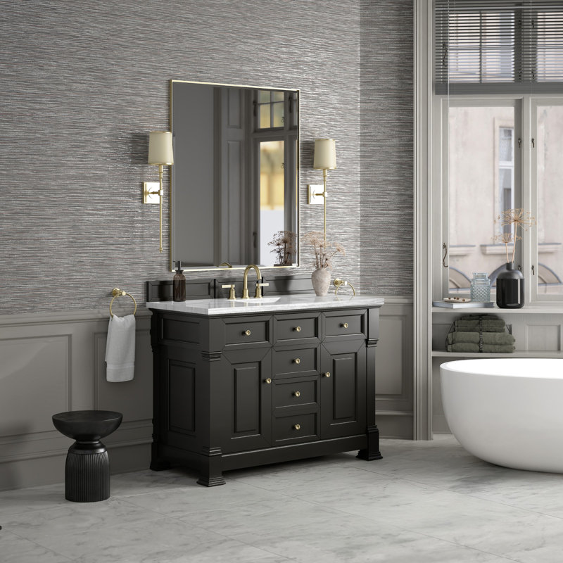 Brookfield 48'' W Single Vanity, Eternal Jasmine Pearl, Widespread, Black Onyx