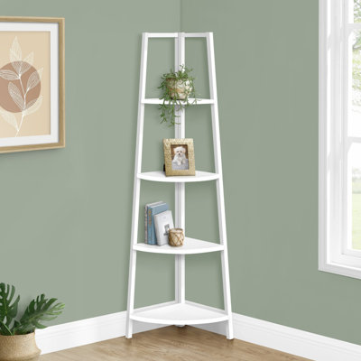 Bookshelf, Bookcase, Etagere, Corner, 4 Tier, 60"H, Office, Bedroom, Laminate, Metal, Contemporary, Modern