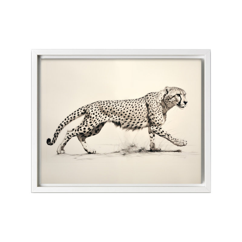 Guépard enjambant, 24"H x 32"W, Canvas, White Framed