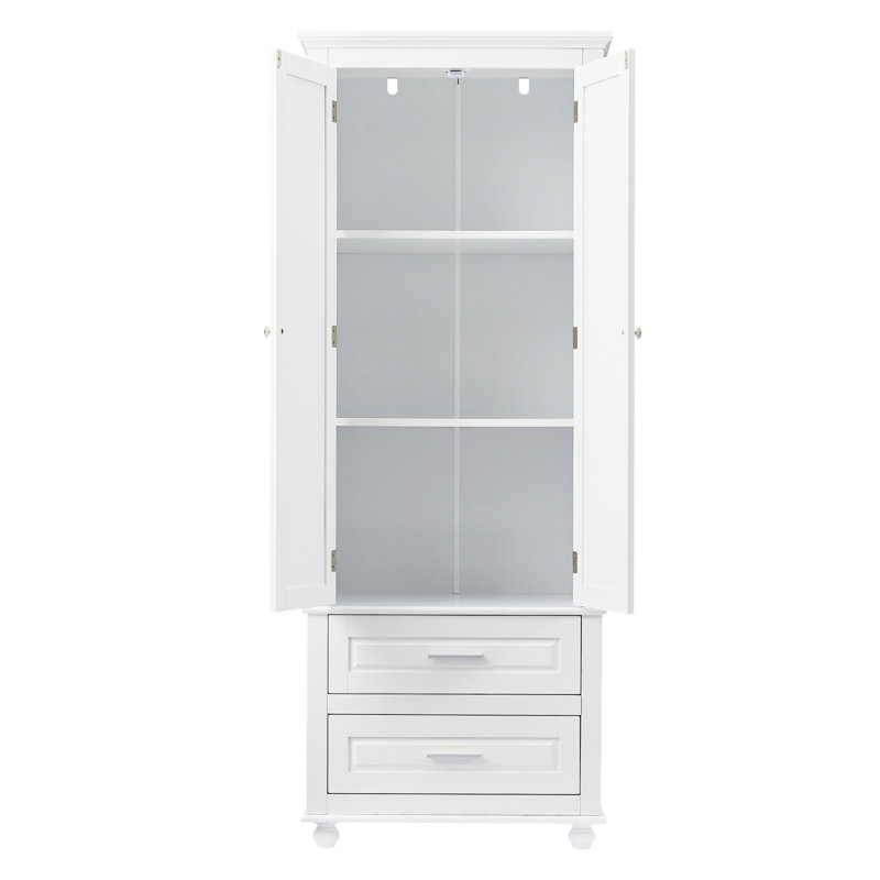 Tall Storage Cabinet With Two Drawers For Bathroom/Office, White, White