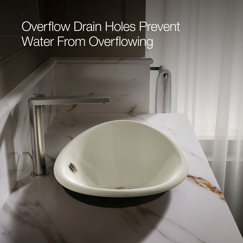 Iron Plains Metal Oval Vessel Bathroom Sink with Overflow, Biscuit