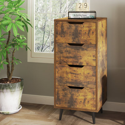 Modern Nightstand with 3 Drawers, Wooden Dresser with Metal Legs, Modern Bedroom Furniture, Bedside Table for Small Spaces, Storage End Side Table for by Gracie Oaks