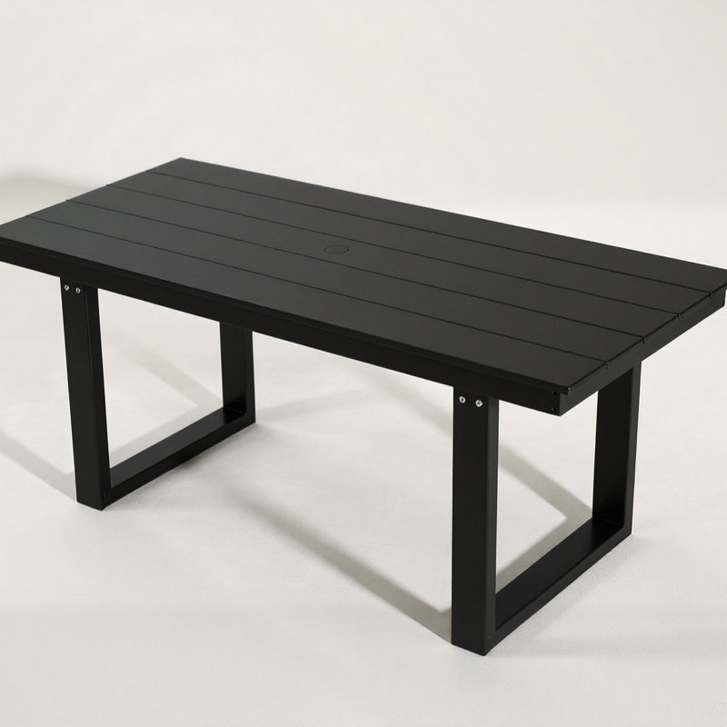 67" HDPE Outdoor Dining & Meeting Table, Weather-Resistant, Seats 6, Space-Saving Chair Slide-In, Black