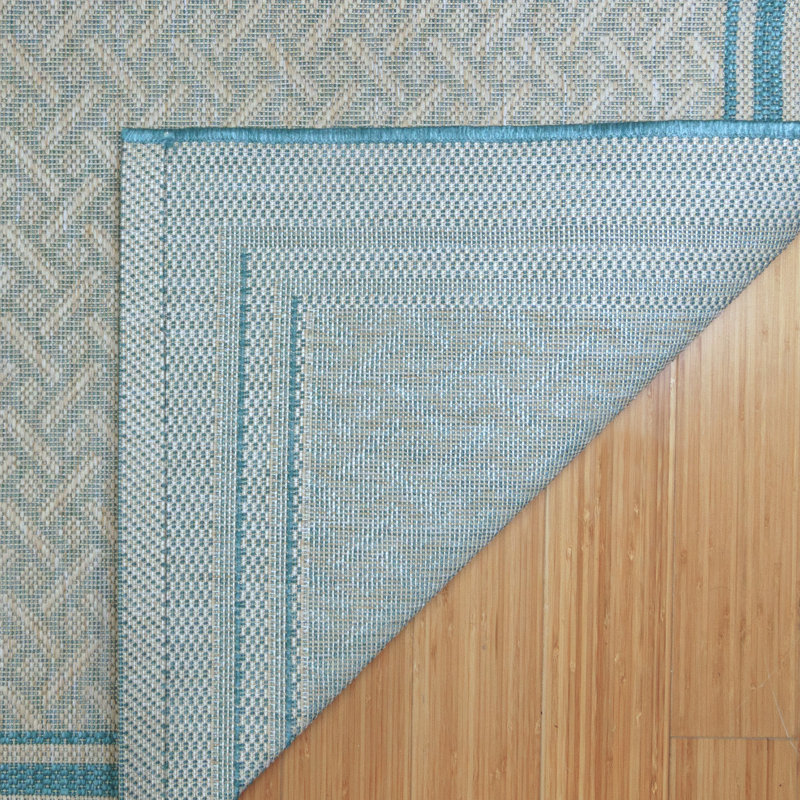 Paseo Penrith Blue/Beige Border Indoor/Outdoor Flatweave Area Rug, Rectangle 6'6" x 9'6"