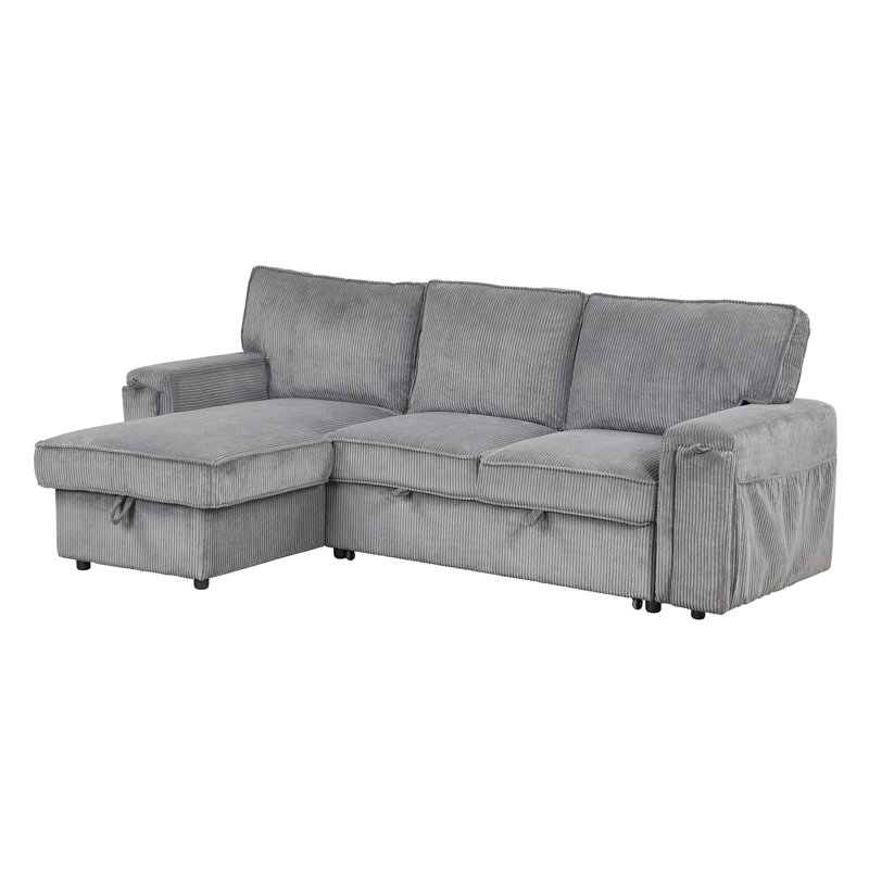 Élégant canapé-lit modulaire avec rangement et porte-gobelets gris, Polyester gris