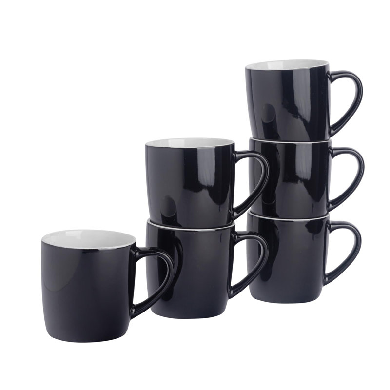 Argon Tableware - Mixed Coloured Coffee Mugs - 350ml - Pack of 6, Black