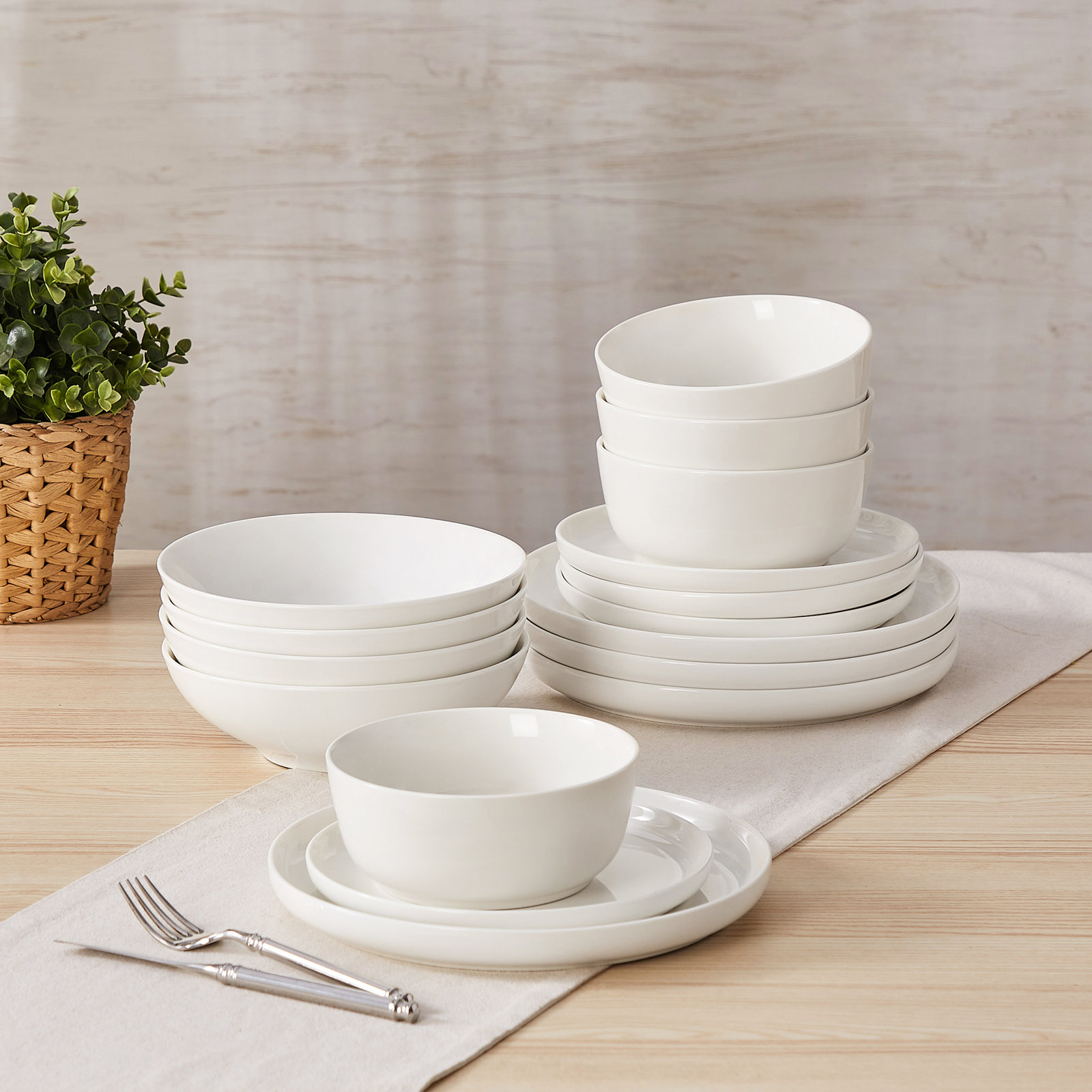 16-Piece White Ceramic With Black Rims Dinnerware Set - Modern Style Tableware Service For 4, Includes Dinner Plates, Salad Plates,Soup Plate& Bowls - Holiday, Wedding & Dinner Party Essentials