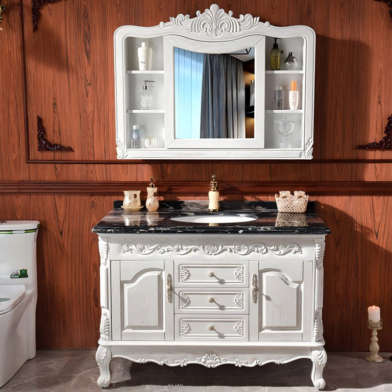 Meuble-lavabo autoportant en bois de chêne massif 59,06 po avec miroir, 59"