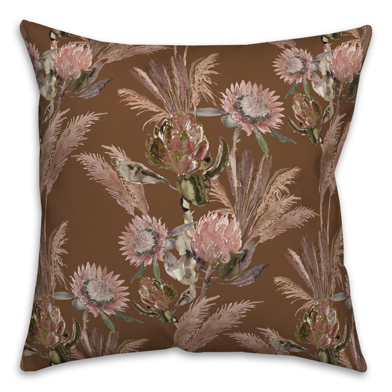 Floral Reversible Throw Pillow, Dark Brown