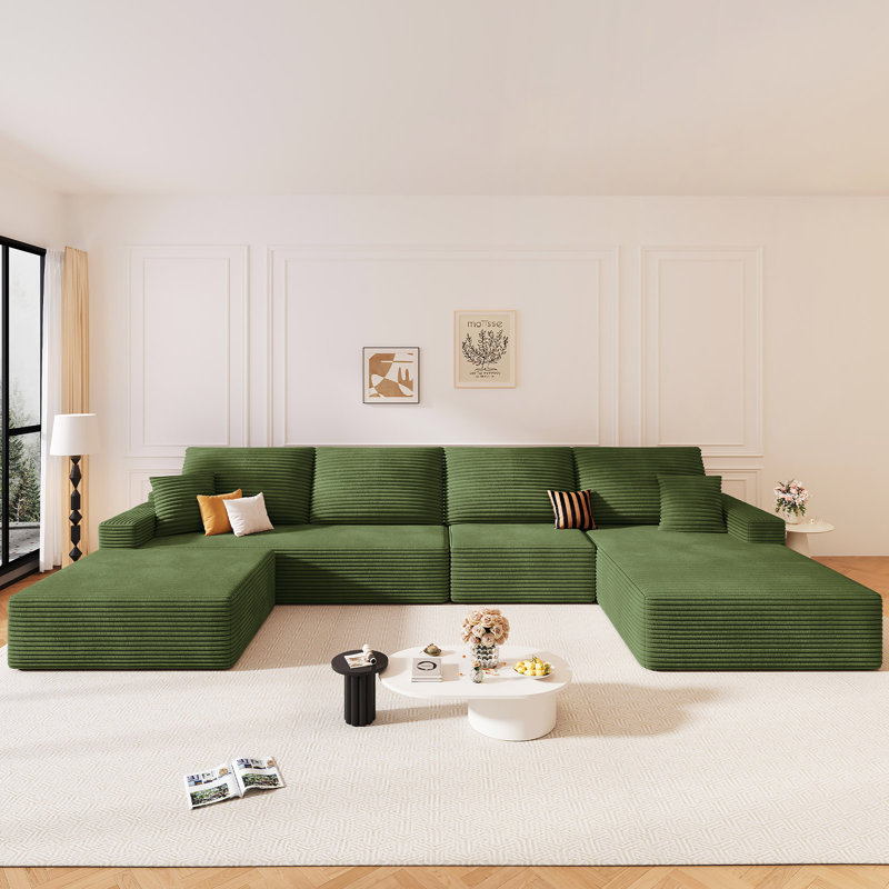 Canapé 135 po en forme de U avec repose-pieds, repose-pieds convertible, canapé-lit modulaire en velours côtelé pour salon, canapés en mousse à siège profond sans assemblage, méridienne orientée vers la gauche / la droite