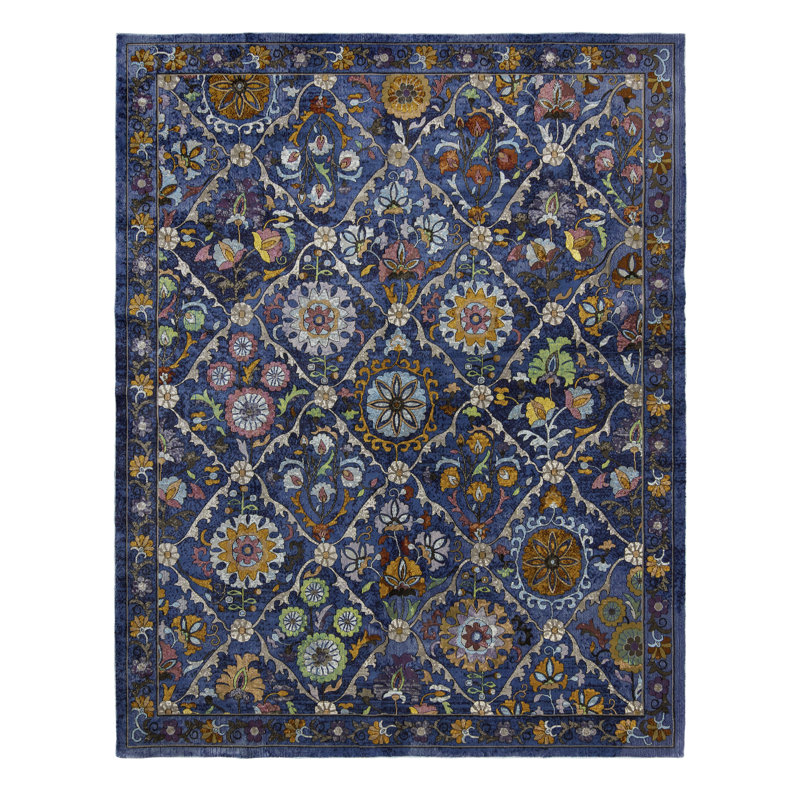 Tapis transitionnel multicolore à mini-bordure à motif floral Isabella Isabella, Rectangle 6 pi 6 po x 9 pi 6 po