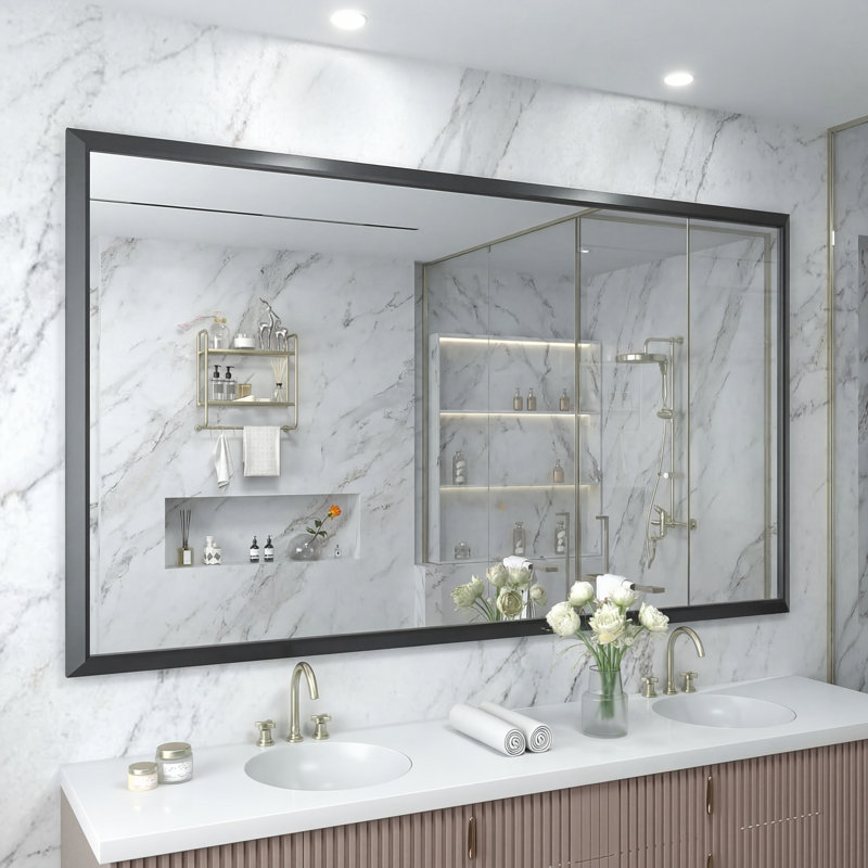 Miroir de salle de bain en verre trempé épais de haute qualité, 72 po x 36 po, Noir