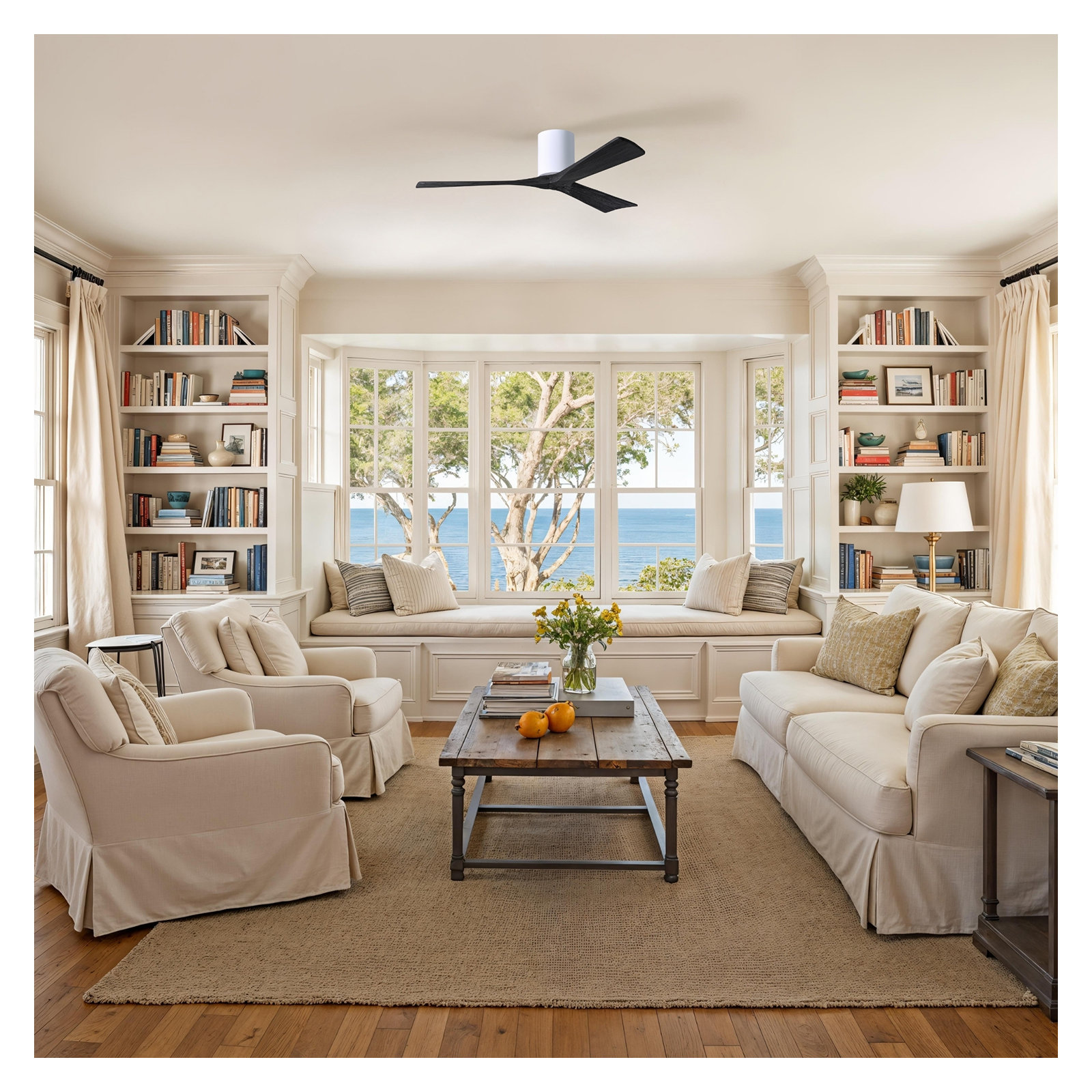 Olivier 3 Blade Ceiling Fan, Gloss White, Matte Black, 52"