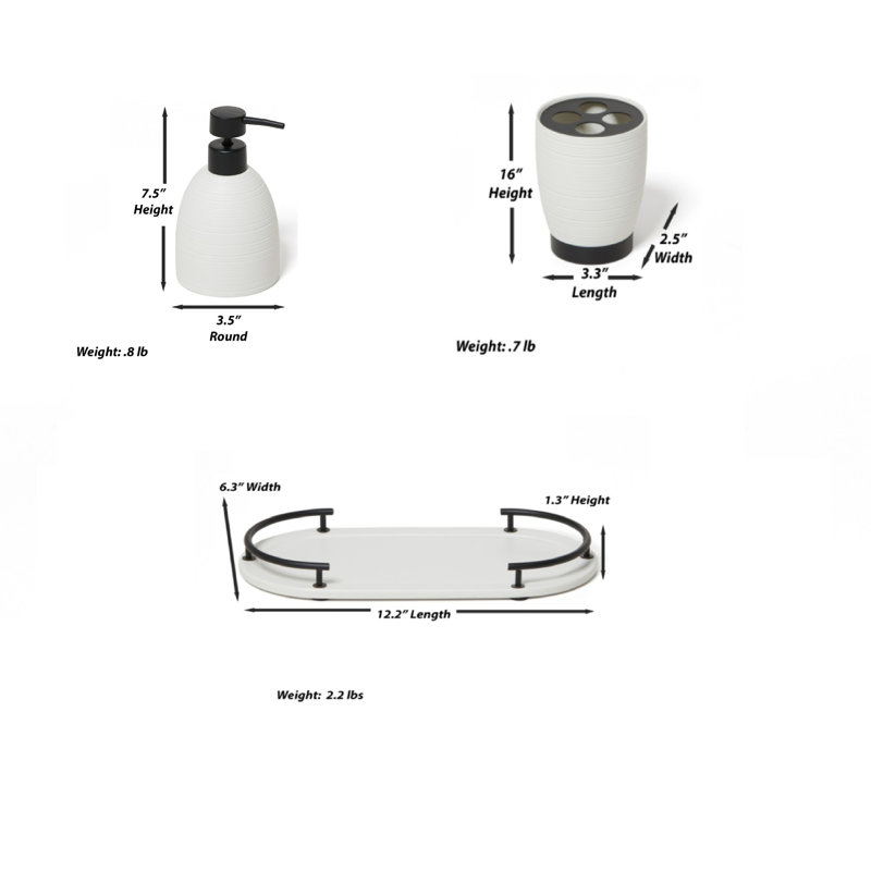 Ensemble d'accessoires de salle de bain 3 pièces, Dubaï, Garniture noire