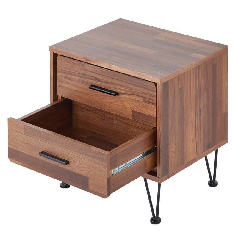 Table de bout chic à 2 tiroirs avec pieds en épingle à cheveux pour des solutions de rangement modernes et efficaces