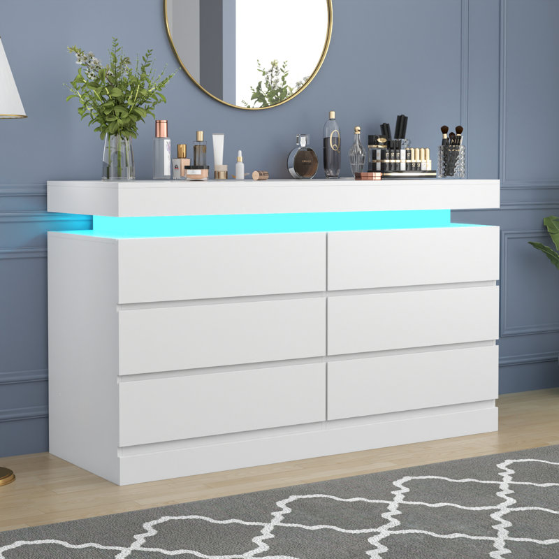 6 Drawer LED Dresser With Power Outlet, White