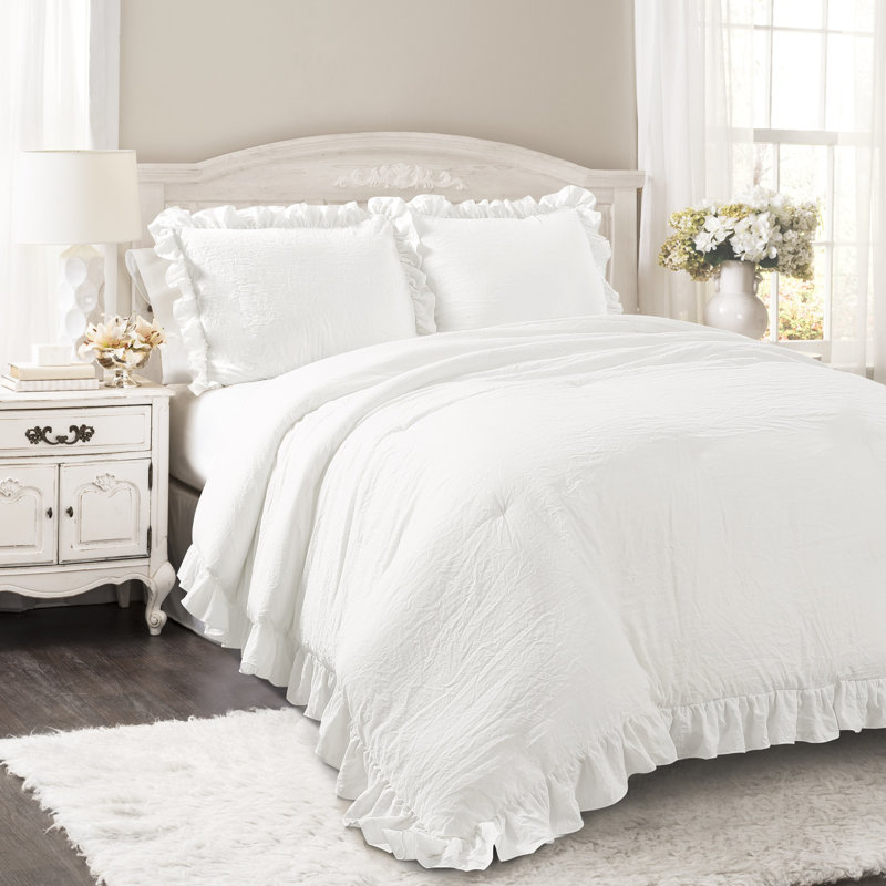 Pure White Reversible 3 Piece Comforter Set, Queen Comforter + 2 Standard Shams, Pure White