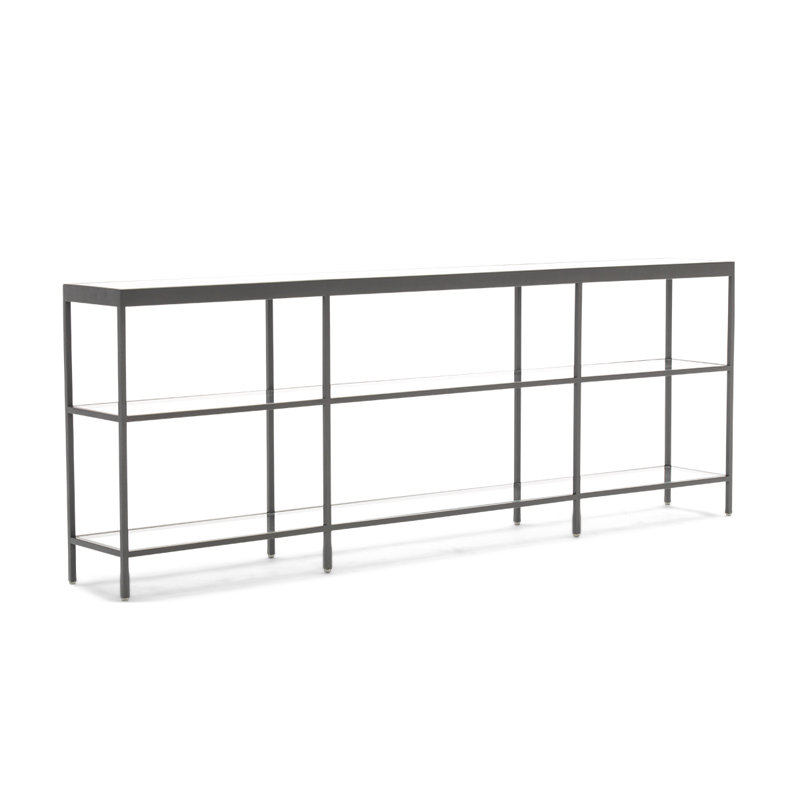 Vienna Low Bookcase W/ Glass Top, (3 Shelves) 27"H x 75"W x 10"D, Pewter