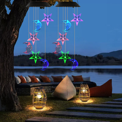 Star and Moon Solar Wind Chime Color Changing Waterproof Outdoor Garden Yard Decor