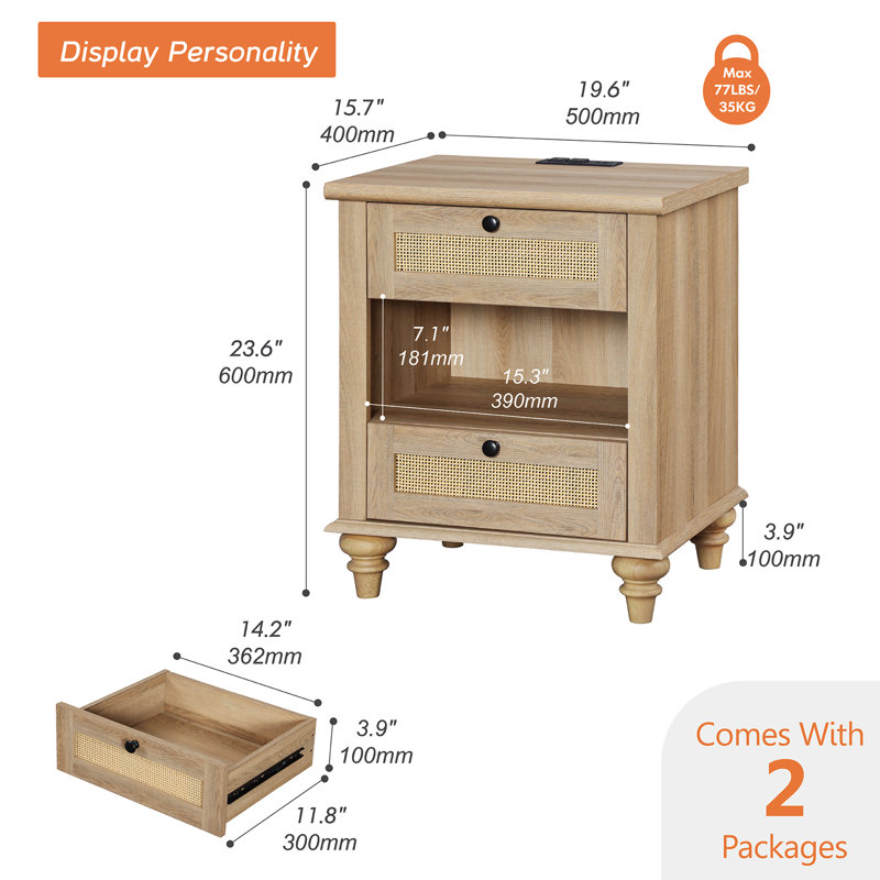Scarlett 2 - Drawer End Table Set and Built-In Outlets