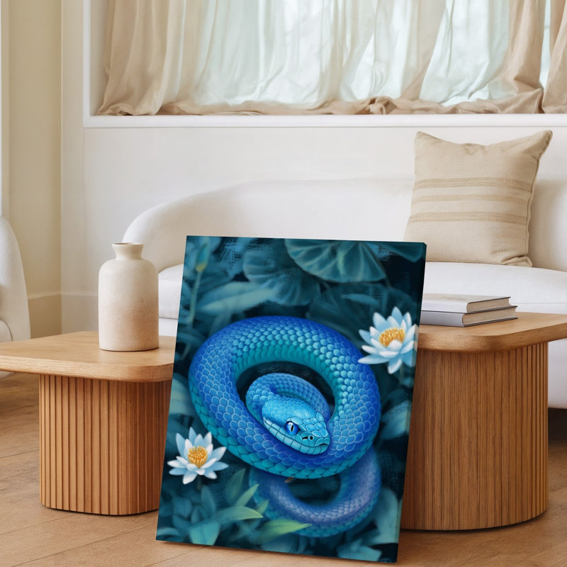 Toile, scène sereine éthérée mettant en vedette un serpent bleu éclatant, H 30 po x l 30 po